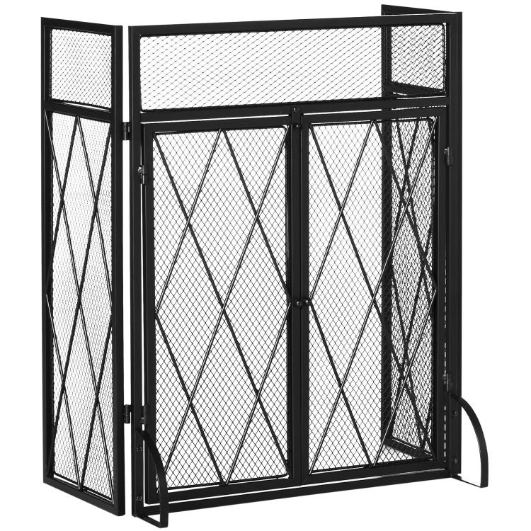 3-Panel Folding Metal Fireplace Screen, 120x11.5x79 cm, Black