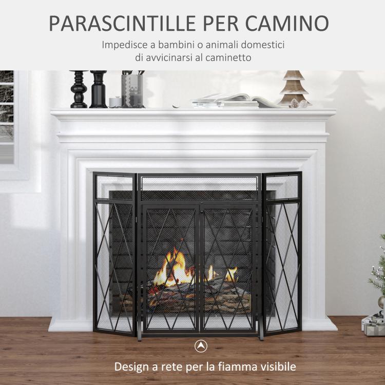 3-Panel Folding Metal Fireplace Screen, 120x11.5x79 cm, Black
