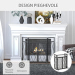 3-Panel Folding Metal Fireplace Screen, 120x11.5x79 cm, Black