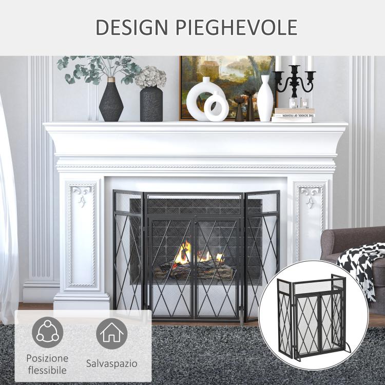 3-Panel Folding Metal Fireplace Screen, 120x11.5x79 cm, Black