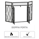 3-Panel Folding Metal Fireplace Screen, 120x11.5x79 cm, Black