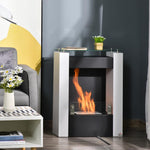 Bio-ethanol Fireplace with 1.5L Tank and 20 square meter Coverage, Steel and Glass Bio-fireplace, 60x20x79cm, Black and White