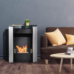 Bio-ethanol Fireplace with 1.5L Tank and 20 square meter Coverage, Steel and Glass Bio-fireplace, 60x20x79cm, Black and White