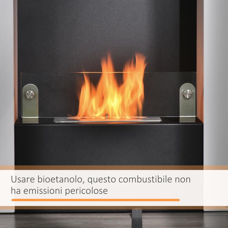 Bio-ethanol Fireplace with 1.5L Tank and 20 square meter Coverage, Steel and Glass Bio-fireplace, 60x20x79cm, Black and White