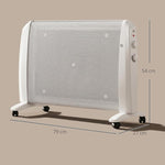 1000W/2000W Electric Mica Heater with Adjustable Thermostat, 4 Wheels, 15–20 square meter, White