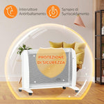 1000W/2000W Electric Mica Heater with Adjustable Thermostat, 4 Wheels, 15–20 square meter, White