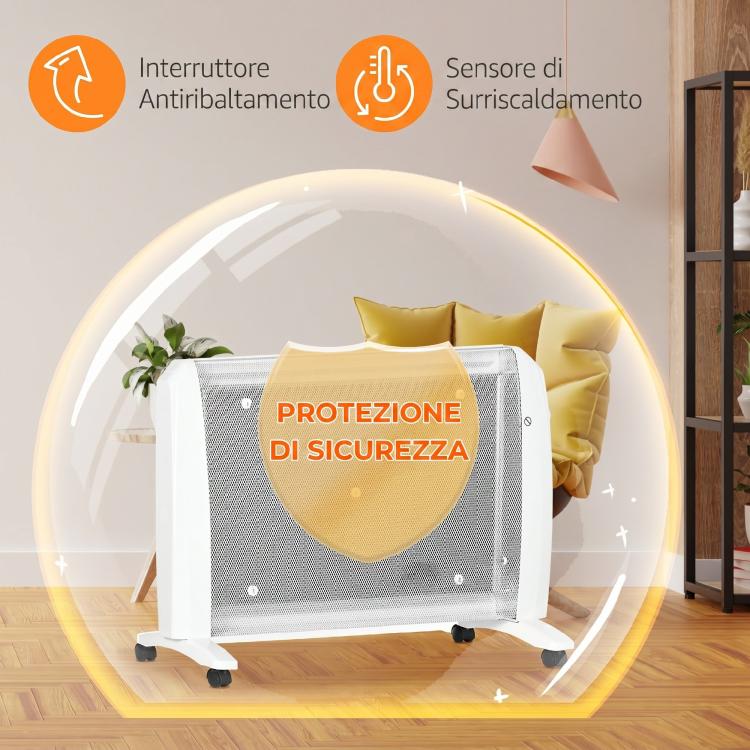 1000W/2000W Electric Mica Heater with Adjustable Thermostat, 4 Wheels, 15–20 square meter, White
