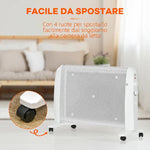 1000W/2000W Electric Mica Heater with Adjustable Thermostat, 4 Wheels, 15–20 square meter, White