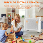 1000W/2000W Electric Mica Heater with Adjustable Thermostat, 4 Wheels, 15–20 square meter, White