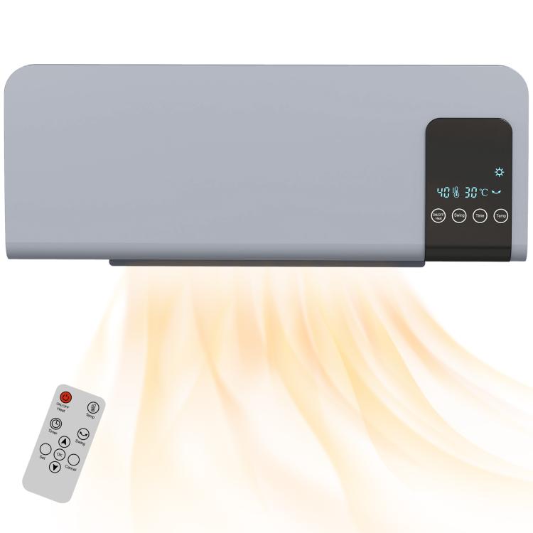 Electric heater, wall-mounted, oscillation function, 2 modes, timer, LED display, grey