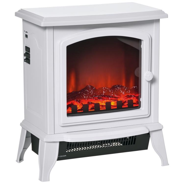 Freestanding electric fireplace, flame effect, 2 heating modes (1000W/2000W), tempered glass, white, 36.5 x 24 x 45.5 cm