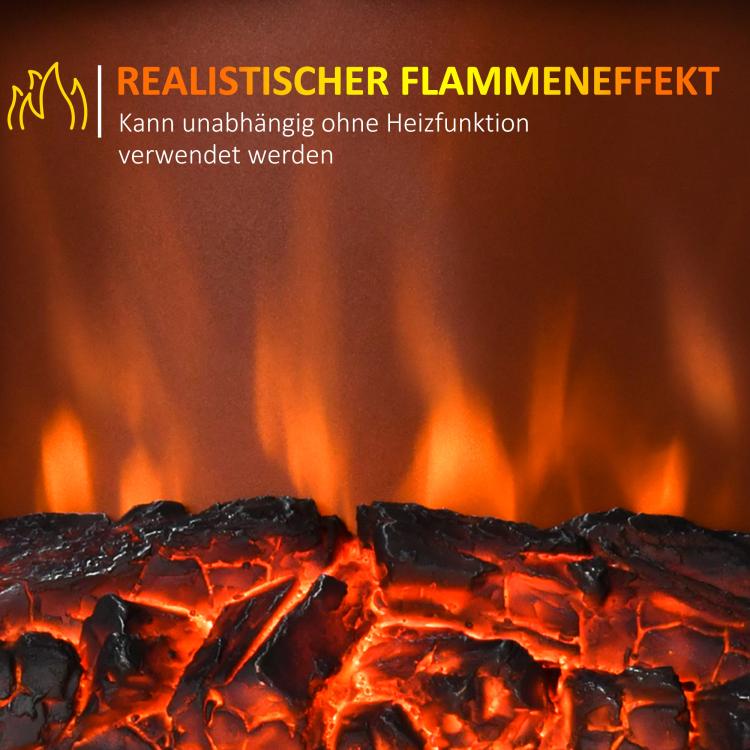 Freestanding electric fireplace, flame effect, 2 heating modes (1000W/2000W), tempered glass, white, 36.5 x 24 x 45.5 cm