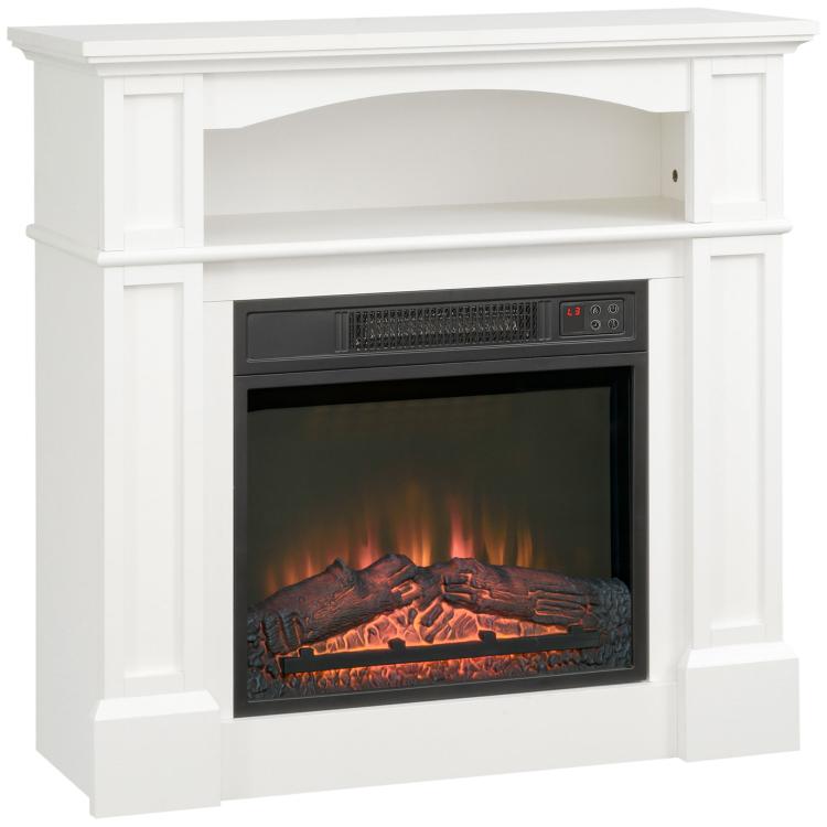 Electric fireplace with 3D LED flame effect, 30 m2 heating capacity, remote control, white/black