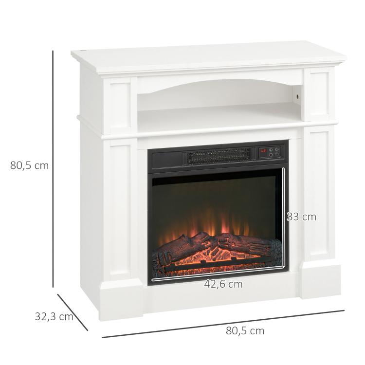 Electric fireplace with 3D LED flame effect, 30 m2 heating capacity, remote control, white/black
