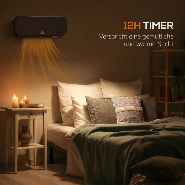 2000W Wall-Mounted Fan Heater with Remote Control, 2 Heat Settings, LED Display, and 12-Hour Timer – Suitable for Bathrooms