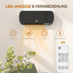 2000W Wall-Mounted Fan Heater with Remote Control, 2 Heat Settings, LED Display, and 12-Hour Timer – Suitable for Bathrooms