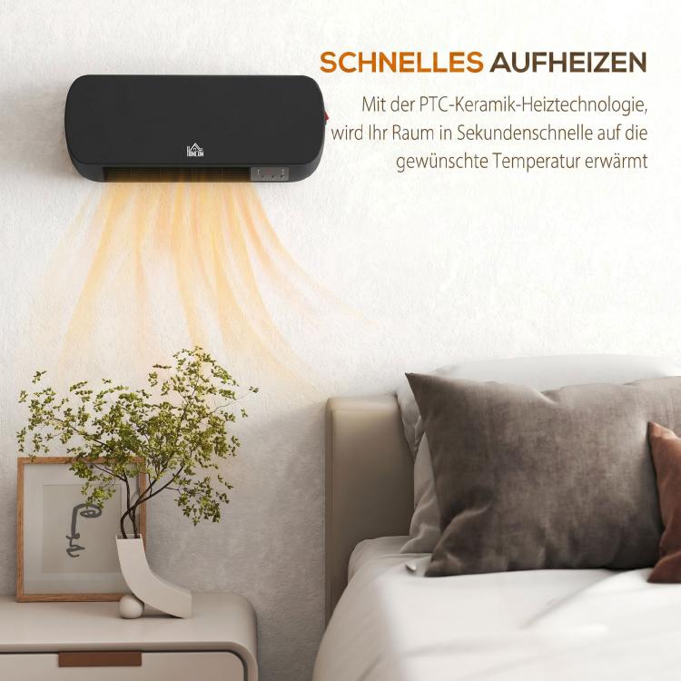 2000W Wall-Mounted Fan Heater with Remote Control, 2 Heat Settings, LED Display, and 12-Hour Timer – Suitable for Bathrooms