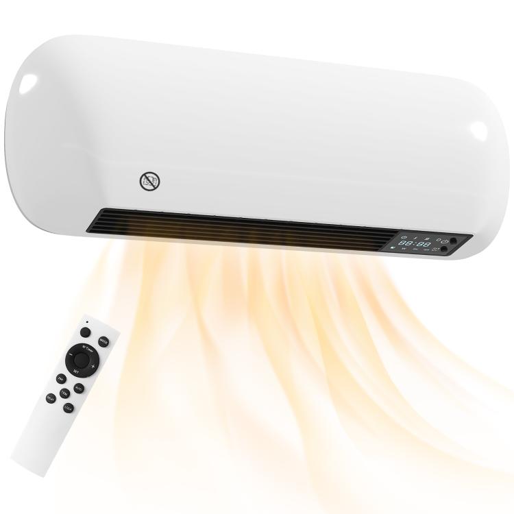 2000W Wall-Mounted Ceramic Fan Heater, 2 Power Settings, LED Display, Thermostat, White