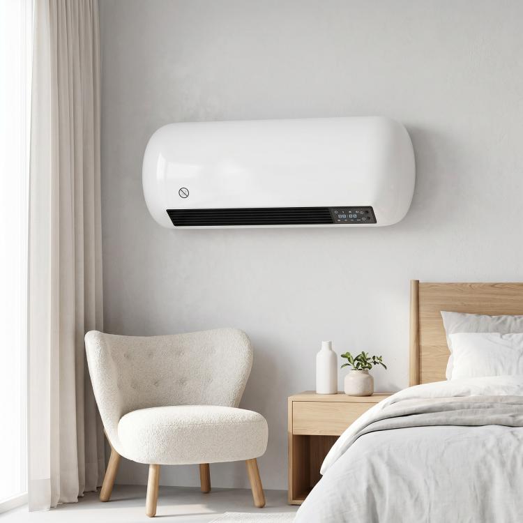 2000W Wall-Mounted Ceramic Fan Heater, 2 Power Settings, LED Display, Thermostat, White