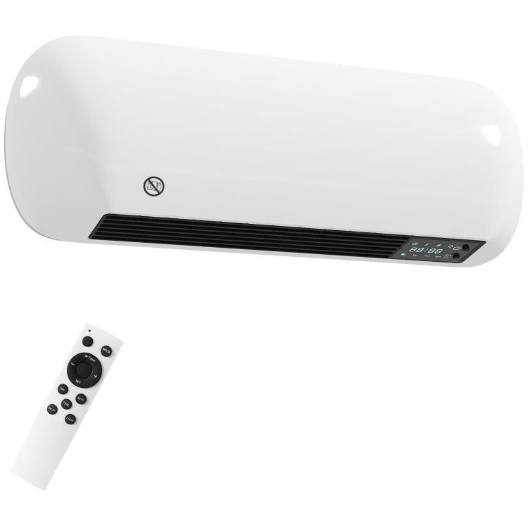 2000W Wall-Mounted Ceramic Fan Heater, 2 Power Settings, LED Display, Thermostat, White