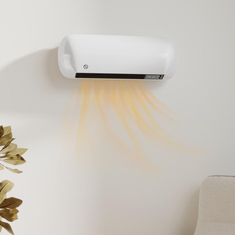 2000W Wall-Mounted Ceramic Fan Heater, 2 Power Settings, LED Display, Thermostat, White