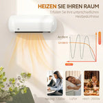 2000W Wall-Mounted Ceramic Fan Heater, 2 Power Settings, LED Display, Thermostat, White