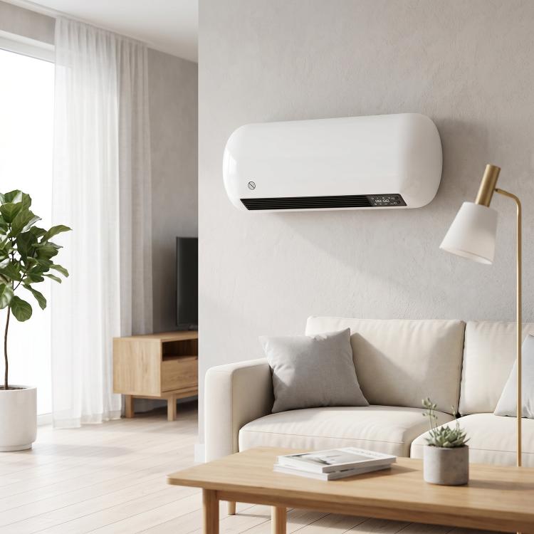 2000W Wall-Mounted Ceramic Fan Heater, 2 Power Settings, LED Display, Thermostat, White