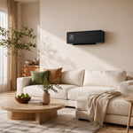 Wall-mounted 2000W ceramic electric heater, fan, thermostat, timer, remote control, glass panel, black