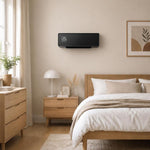 Wall-mounted 2000W ceramic electric heater, fan, thermostat, timer, remote control, glass panel, black