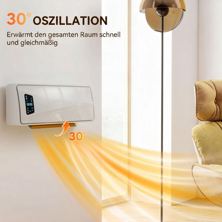 2000W Wall-Mounted Ceramic Fan Heater with 3 Modes, LED Display, Adjustable Thermostat, and 24-Hour Timer – White