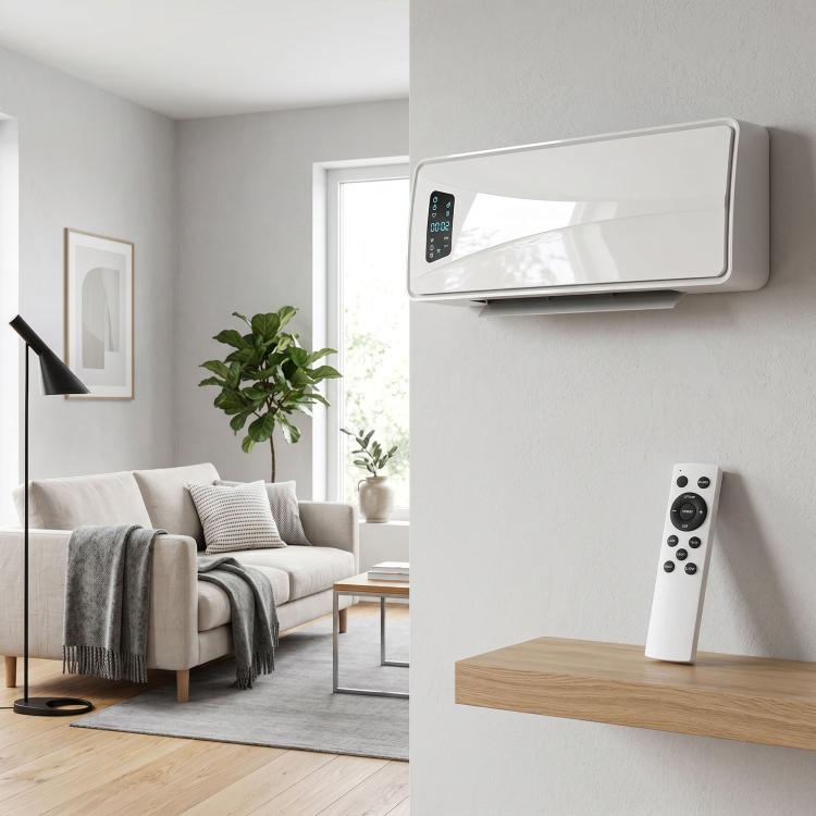 2000W Wall-Mounted Ceramic Fan Heater with 3 Modes, LED Display, Adjustable Thermostat, and 24-Hour Timer – White
