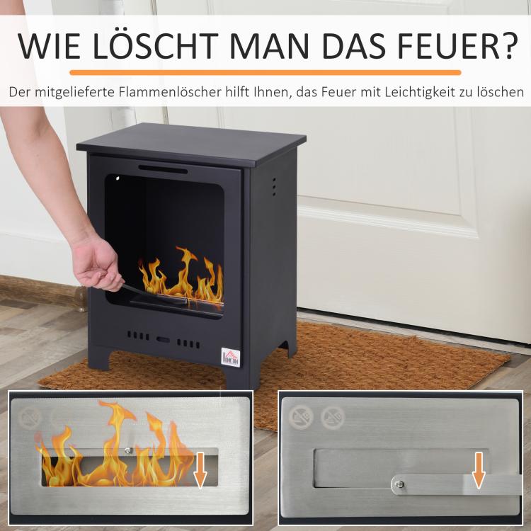 HOMCOM Bio-ethanol Fireplace, 0.9 L ethanol burner, 3-hour burn time, smokeless indoor fireplace, metal, 40 x 30 x 50 cm, tabletop fireplace for living room & bedroom