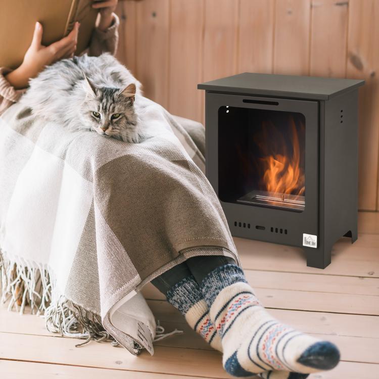 HOMCOM Bio-ethanol Fireplace, 0.9 L ethanol burner, 3-hour burn time, smokeless indoor fireplace, metal, 40 x 30 x 50 cm, tabletop fireplace for living room & bedroom
