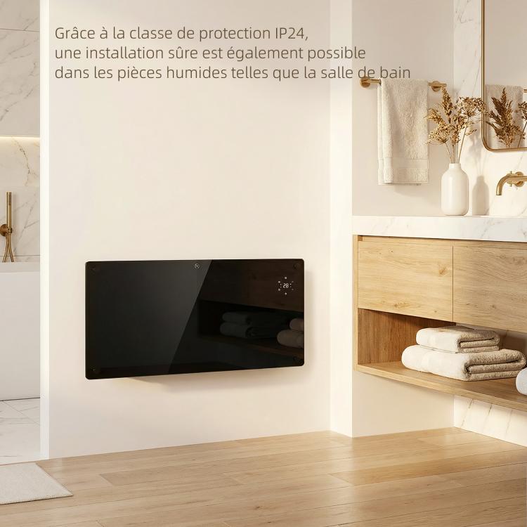 2000W electric floor-standing or wall-mounted heater with LED display, 24-hour or weekly timer, thermostat, and remote control.