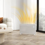 1500W electric floor-standing or wall-mounted heater with LED display, 24-hour or weekly timer, thermostat, and remote control.