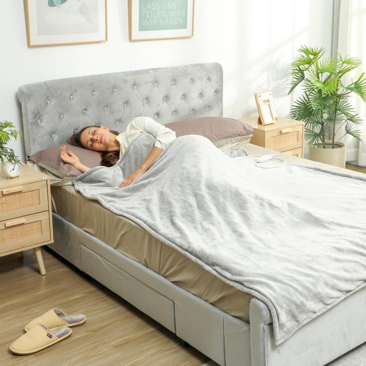 Heated blanket, heated throw, 9 heat settings, 9-hour timer, machine washable, 180x130cm, grey