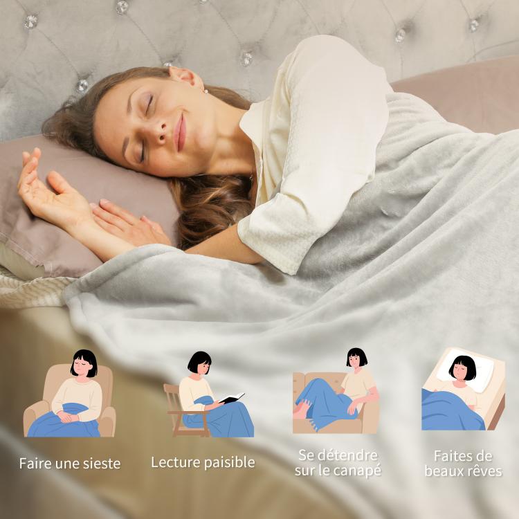 Heated blanket, heated throw, 9 heat settings, 9-hour timer, machine washable, 180x130cm, grey