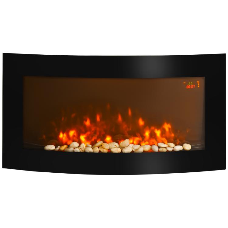 Electric fireplace with heater, wall-mounted fireplace with LED flame effect, 7 flame colors, 1000/2000 W, electric fireplace with timer, adjustable thermostat, decorative fireplace with remote control, black, 89.2 cm