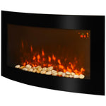 Electric fireplace with heater, wall-mounted fireplace with LED flame effect, 7 flame colors, 1000/2000 W, electric fireplace with timer, adjustable thermostat, decorative fireplace with remote control, black, 89.2 cm