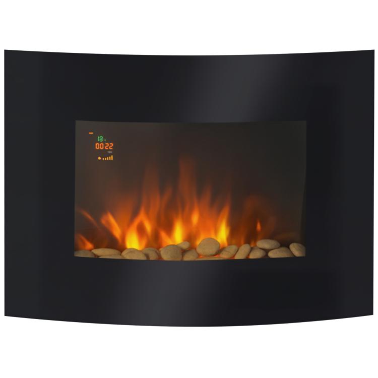 Electric fireplace with heater, wall-mounted fireplace with LED flame effect, 7 flame colors, 900/1800 W, electric fireplace with timer, adjustable thermostat, decorative fireplace with remote control, black, 65 cm