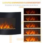 Electric fireplace with heater, wall-mounted fireplace with LED flame effect, 7 flame colors, 900/1800 W, electric fireplace with timer, adjustable thermostat, decorative fireplace with remote control, black, 65 cm
