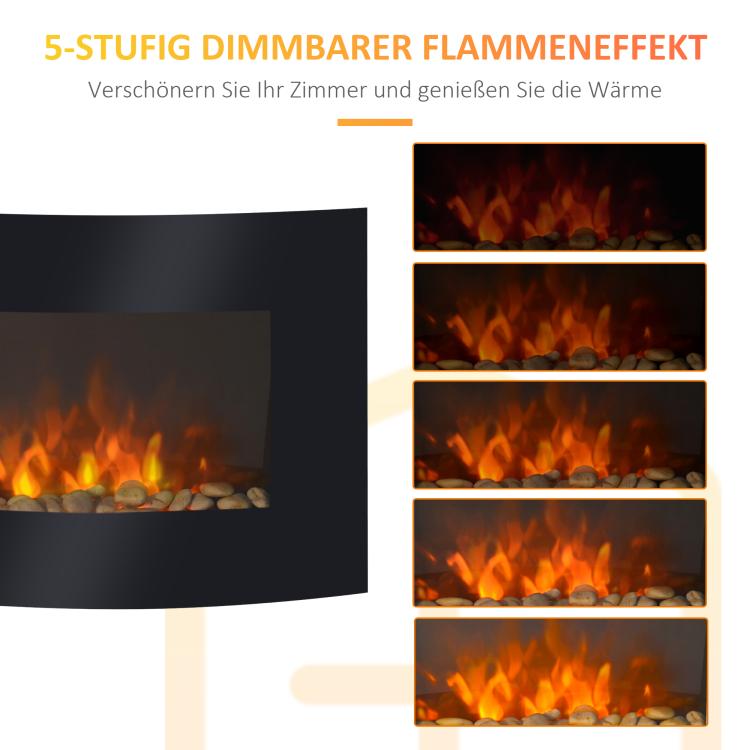 Electric fireplace with heater, wall-mounted fireplace with LED flame effect, 7 flame colors, 900/1800 W, electric fireplace with timer, adjustable thermostat, decorative fireplace with remote control, black, 65 cm