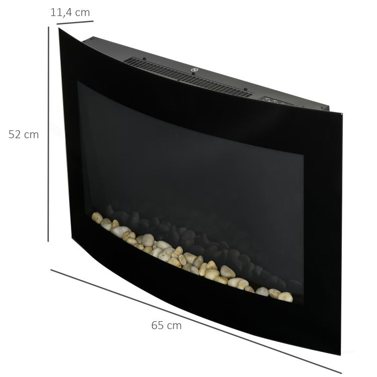 Electric fireplace with heater, electric fireplace with 3D flame effect, 7 flame colors, 900/1800 W, wall-mounted fireplace with timer, decorative fireplace with remote control, black, 65 cm