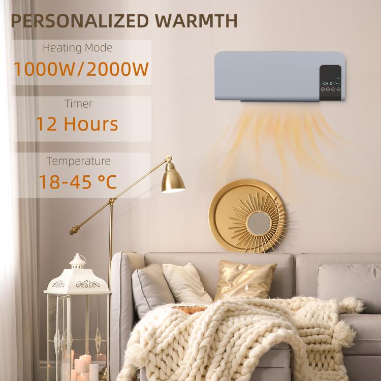 2000W Wall Mounted Heater, 18-45 DegreesC Temperature, Grey
