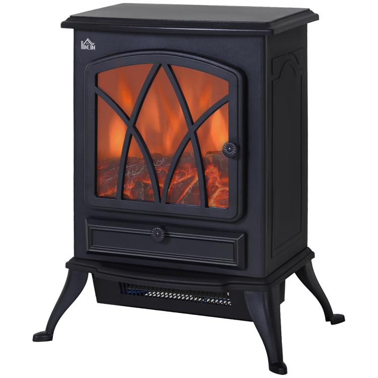 Electric Stove Heater with Realistic Flame Effect, 2000W Portable Indoor Freestanding Electric Fireplace with Adjustable Thermostat, Black