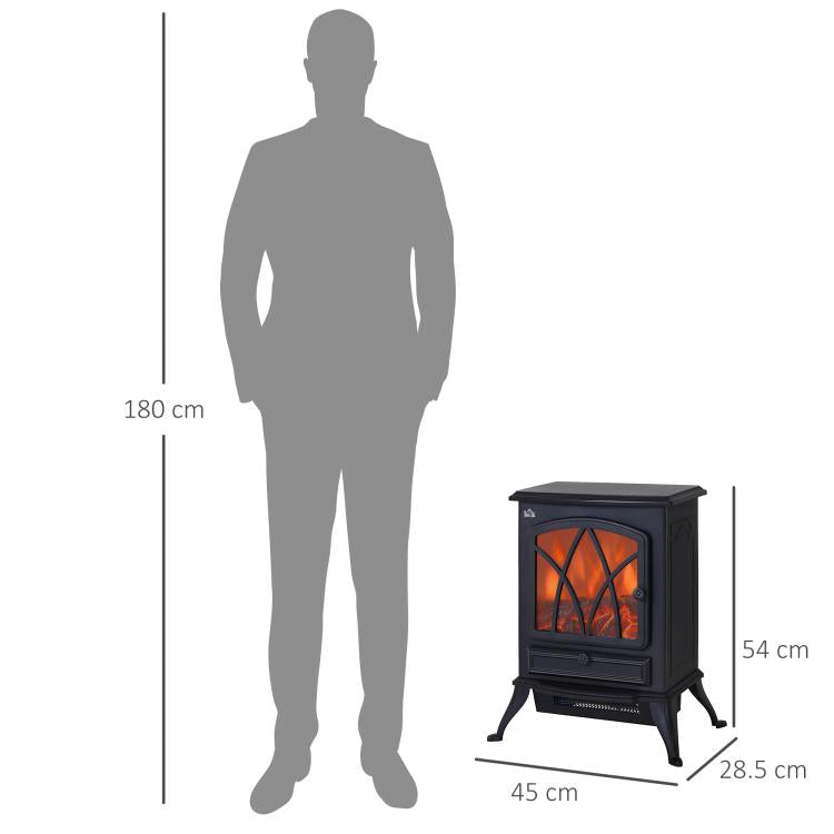 Electric Stove Heater with Realistic Flame Effect, 2000W Portable Indoor Freestanding Electric Fireplace with Adjustable Thermostat, Black