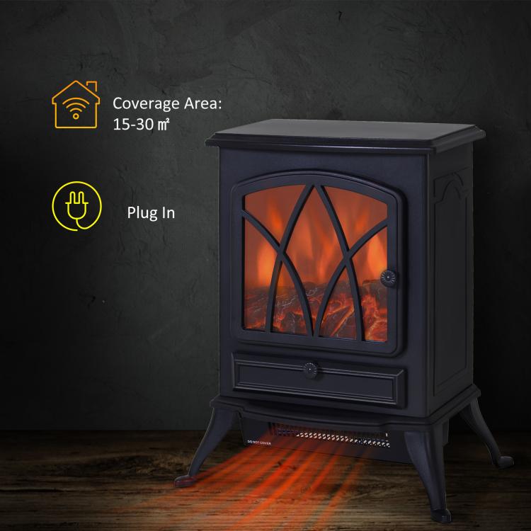 Electric Stove Heater with Realistic Flame Effect, 2000W Portable Indoor Freestanding Electric Fireplace with Adjustable Thermostat, Black