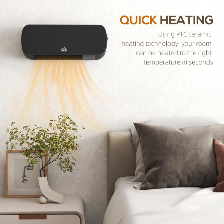2000W Wall Mounted Ceramic Space Heater, 10-49 DegreesC Temperature, Black