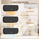 2000W Wall Mounted Ceramic Space Heater, 10-49 DegreesC Temperature, Black