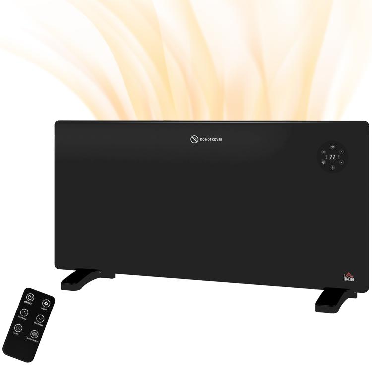 2000W Electric Convector Heater, Freestanding or Wall Mounted, Space Heater with Adjustable Thermostat, Timer, Black